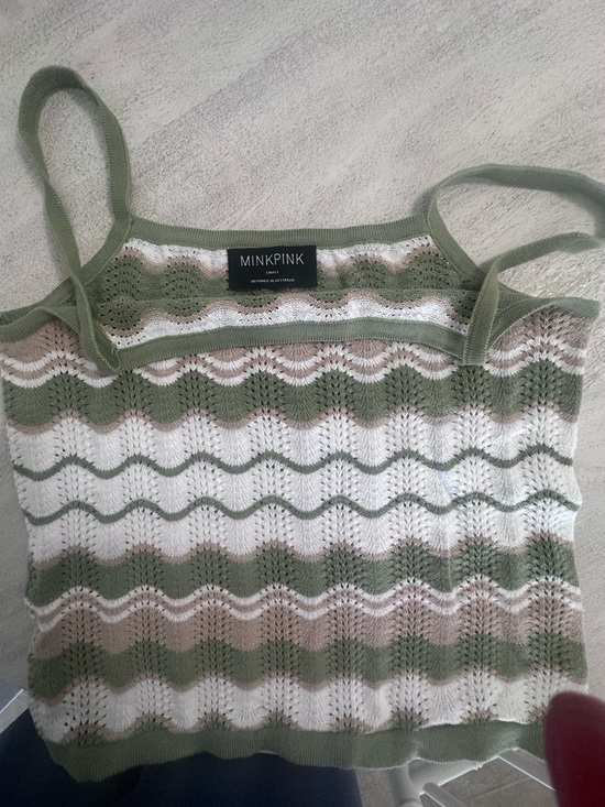 MINKPINK Olive & Cream Knit Wave Camisole - Picture 6 of 7
